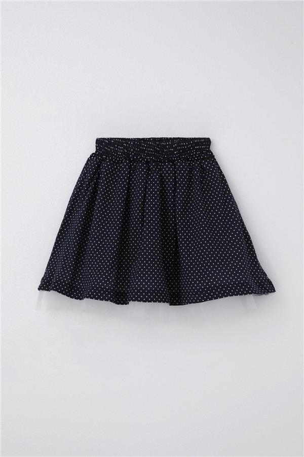 Girls' Skirt with Polka Dot Pattern and Tulle, Navy Blue (Ages 3-9)