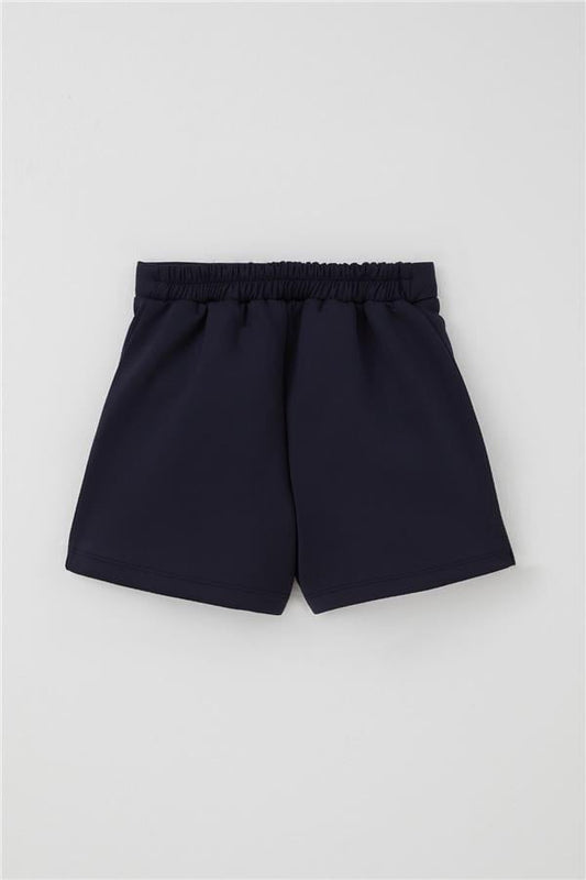 Girls' Short Skirt with Pocket Flap Detail and Button Accessory, Navy Blue (Ages 6-12)