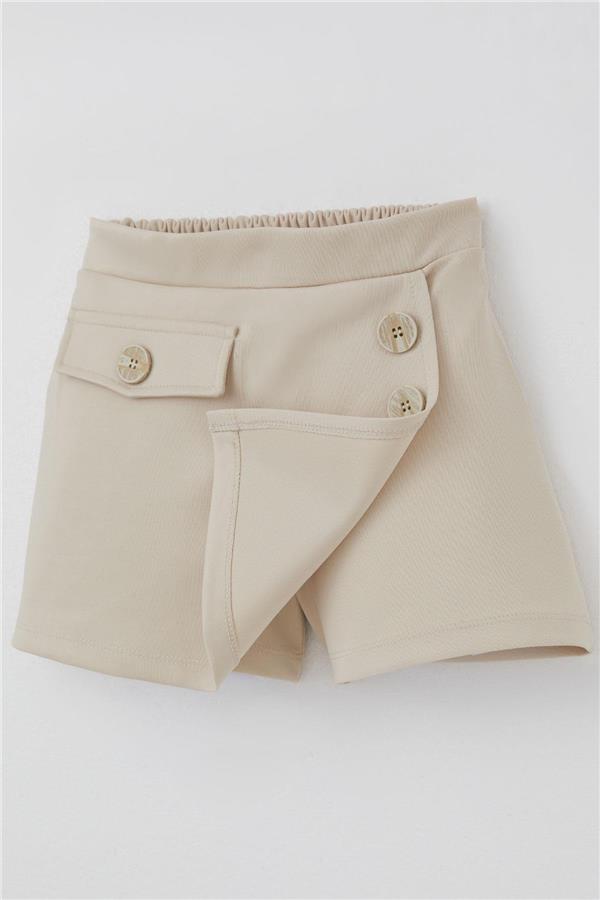 Girls' Short Skirt with Pocket Flap Detail and Button Embellished Rhinestones (Ages 6-12)