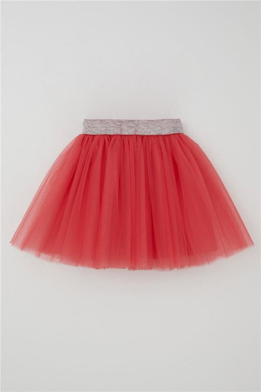Girls' Tutu Skirt with Glitter Detail and Elastic Waistband, Coral Color (Ages 5-10)