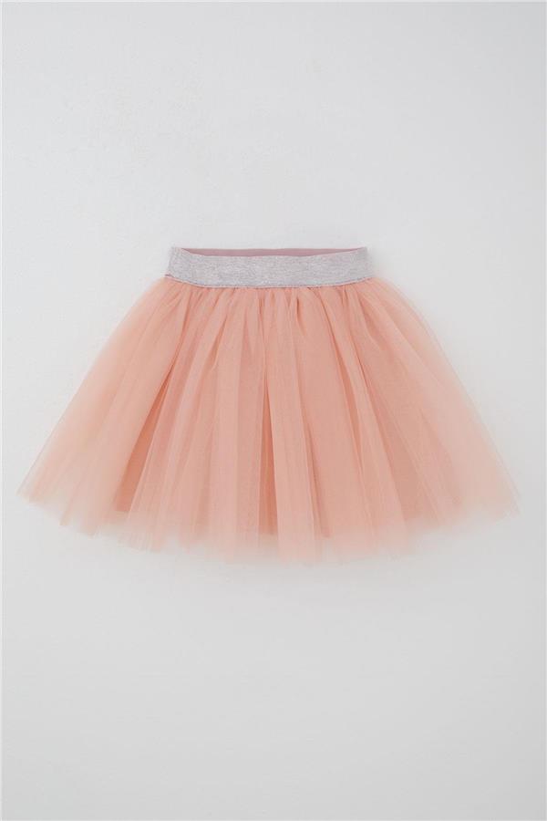 Girls' Tutu Skirt with Glitter Detail and Elastic Waistband, Salmon Color (Ages 5-10)