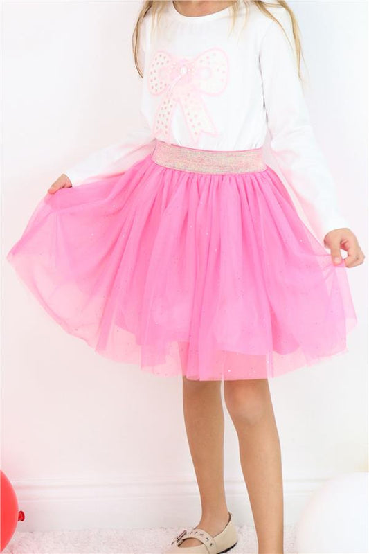 Girls' Pink Tutu Skirt with Glitter and Elastic Waistband (Ages 5-10)