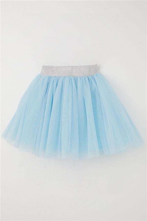 Girls' Glittery Tutu Skirt with Elastic Waistband, Light Blue (Ages 5-10)