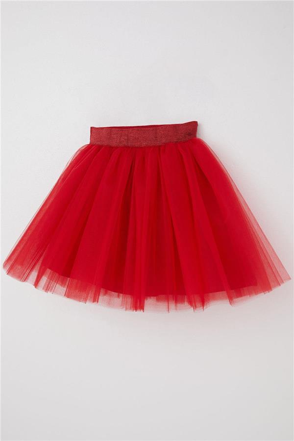 Girls' Glittery Tutu Skirt with Elastic Waistband, Red (Ages 5-10)