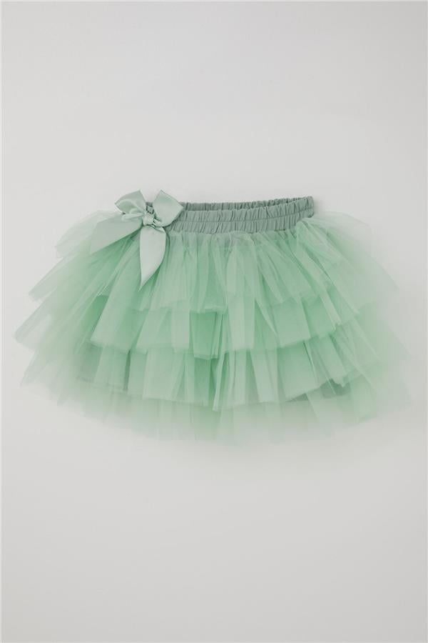 Girls' Tutu Skirt with Tulle Detail and Layered Bow Accessory, Aqua Green (Ages 4-8)