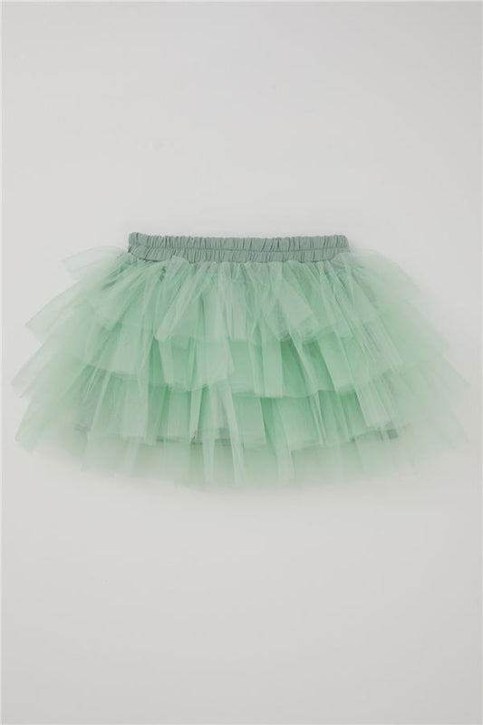 Girls' Tutu Skirt with Tulle Detail and Layered Bow Accessory, Aqua Green (Ages 4-8)