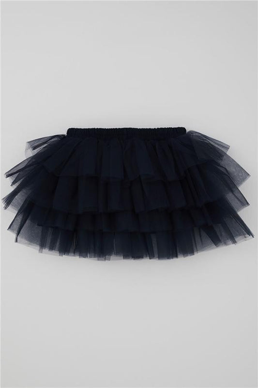 Girls' Tutu Skirt with Tulle Detail and Layered Bow Accessory, Navy Blue (Ages 4-8)