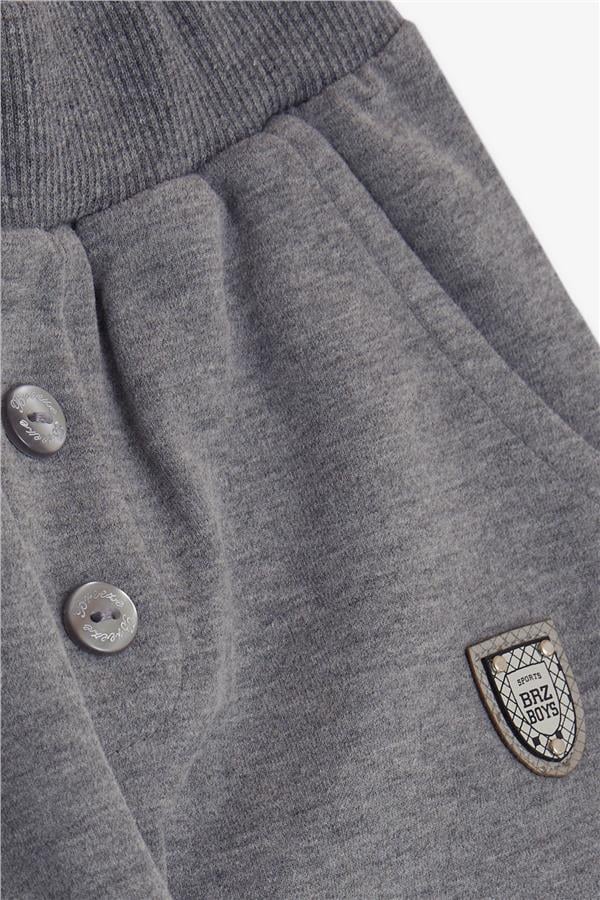 Baby Boy Dark Grey Melange with Buttoned Bottom Accessory, Emblem, and Pocket (9 Months-2 Years)