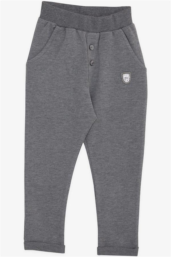 Baby Boy Dark Grey Melange with Buttoned Bottom Accessory, Emblem, and Pocket (9 Months-2 Years)