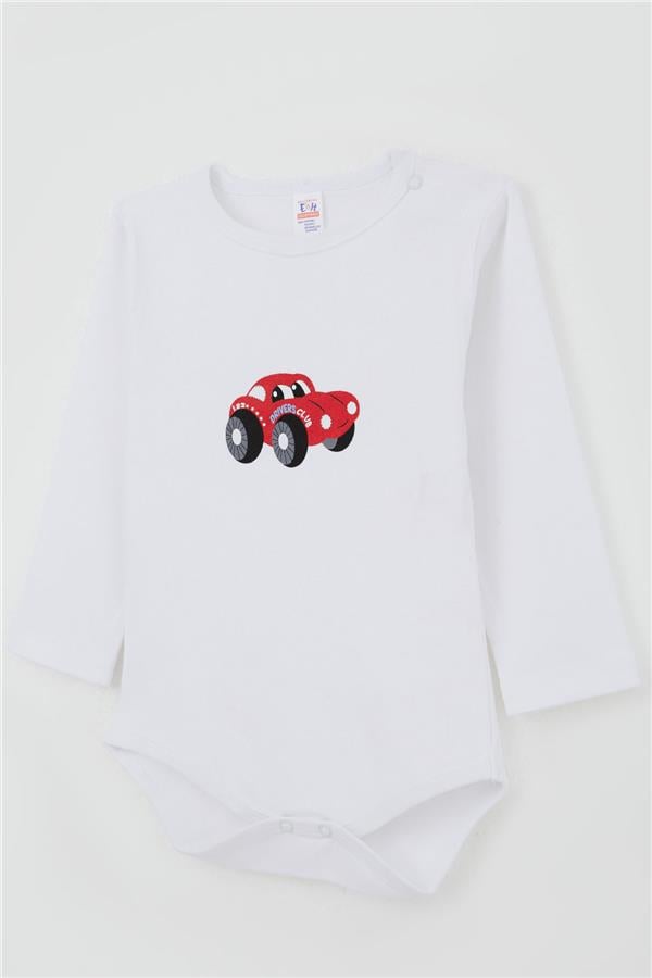 Baby Boy Snap-Button Bodysuit with Car Print, White (9 Months-3 Years)