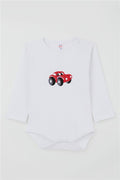 Baby Boy Snap-Button Bodysuit with Car Print, White (9 Months-3 Years)