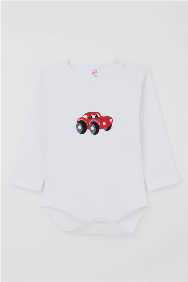 Baby Boy Snap-Button Bodysuit with Car Print, White (9 Months-3 Years)