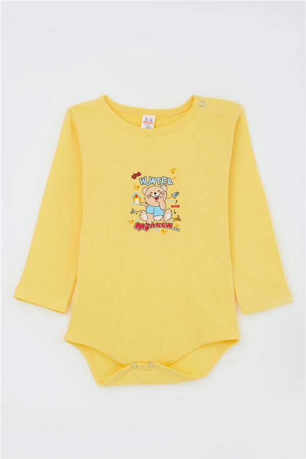 Baby Boy Snap-Button Bodysuit with Hunter Kitten Print, Yellow (9 Months-3 Years)