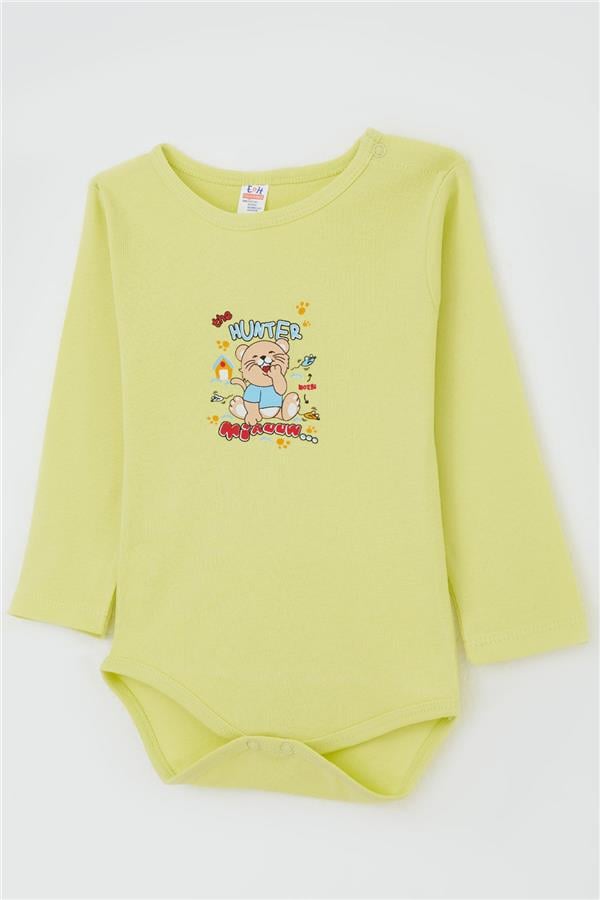 Baby Boy Snap-Button Bodysuit with Hunter Kitten Print, Pistachio Green (9 Months-3 Years)
