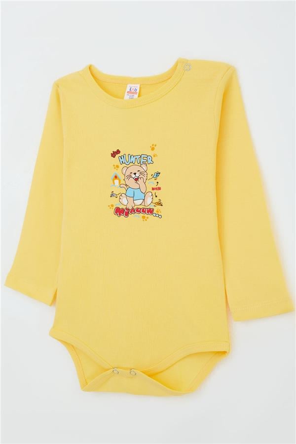 Baby Boy Snap-Button Bodysuit with Hunter Kitten Print, Yellow (9 Months-3 Years)