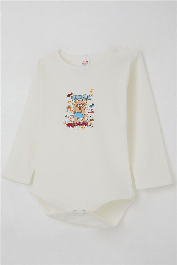 Baby Boy Snap-Button Bodysuit with Hunter Kitten Print, Ecru (9 Months-3 Years)