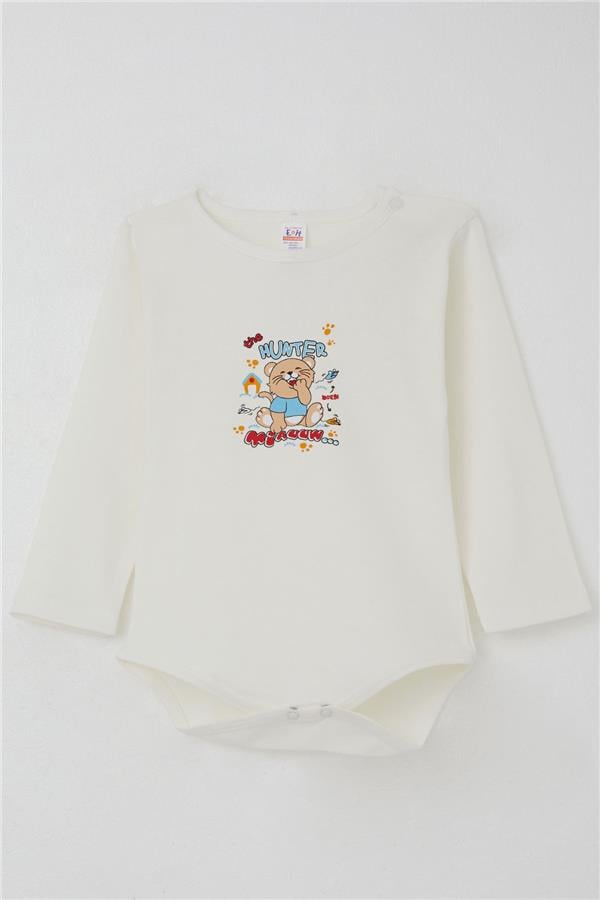 Baby Boy Snap-Button Bodysuit with Hunter Kitten Print, Ecru (9 Months-3 Years)