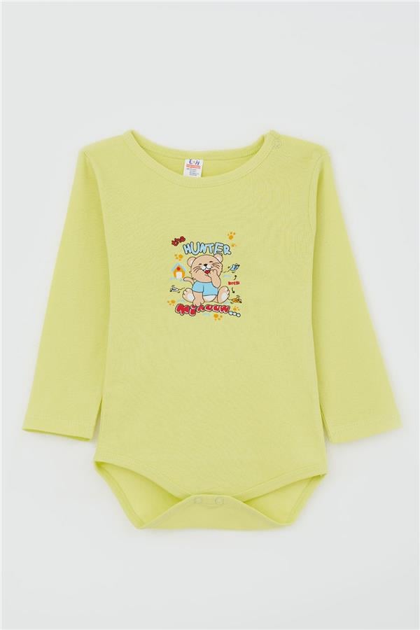 Baby Boy Snap-Button Bodysuit with Hunter Kitten Print, Pistachio Green (9 Months-3 Years)
