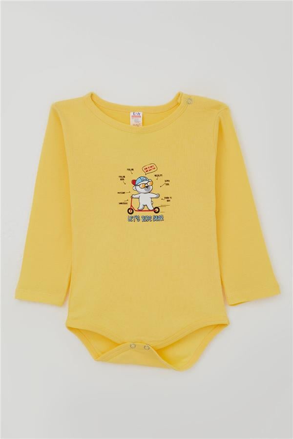 Baby Boy Snap-Button Bodysuit with Teddy Bear and Glasses Print, Yellow (9 Months-3 Years)