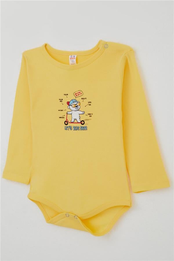 Baby Boy Snap-Button Bodysuit with Teddy Bear and Glasses Print, Yellow (9 Months-3 Years)