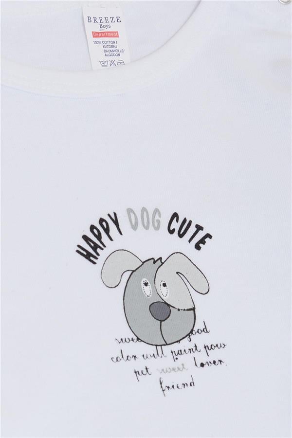 Baby Boy Snap-Button Bodysuit with Cute Puppy Print, White (9 Months-3 Years)