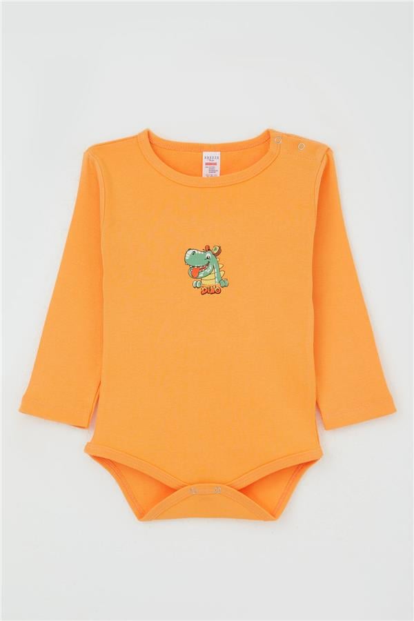 Baby Boy Snap-Button Bodysuit with Happy Dinosaur Print, Salmon (9 Months-2 Years)