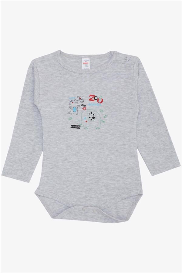 Baby Boy Snap-Button Bodysuit with Zoo Friendly Animals Print, Light Grey Melange (9 Months-3 Years)