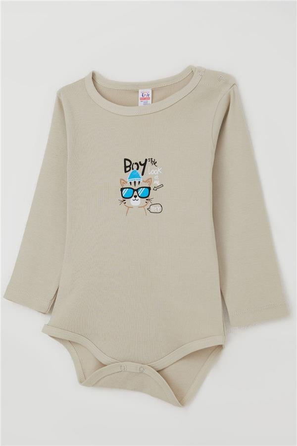 Baby Boy Snap-Button Bodysuit with Kitten and Glasses Print and Rhinestone Design (9 Months-3 Years)