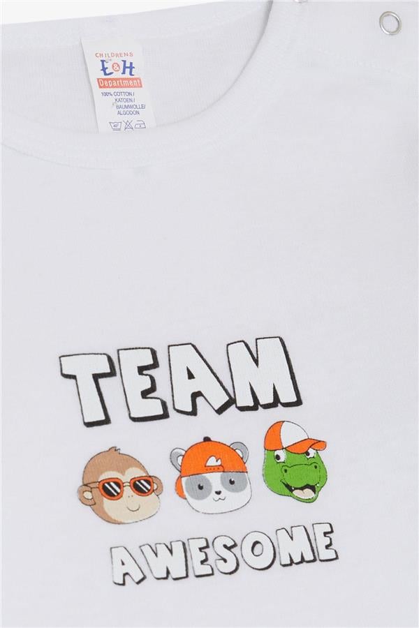 Baby Boy Snap-Button Bodysuit with Cute Teammates Print, White (9 Months-3 Years)