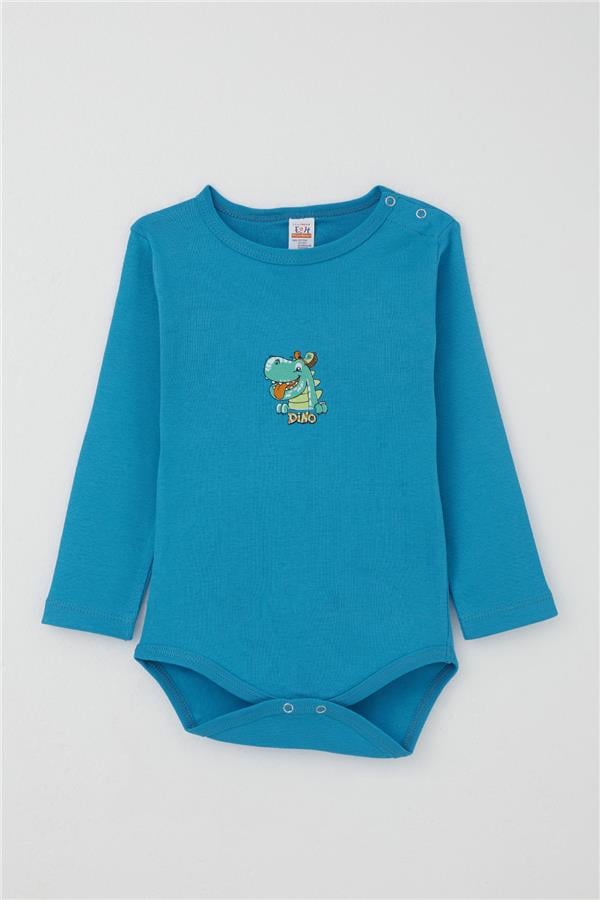 Baby Boy Snap-Button Bodysuit with Happy Dinosaur Print, Blue (9 Months-3 Years)