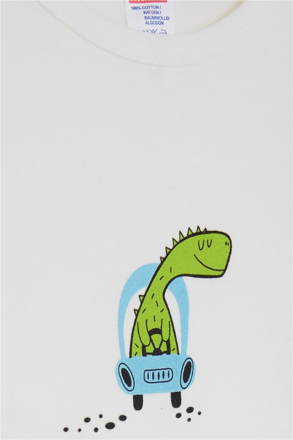 Baby Boy Snap-Button Bodysuit with Dinosaur Print, Ecru (9 Months-3 Years)
