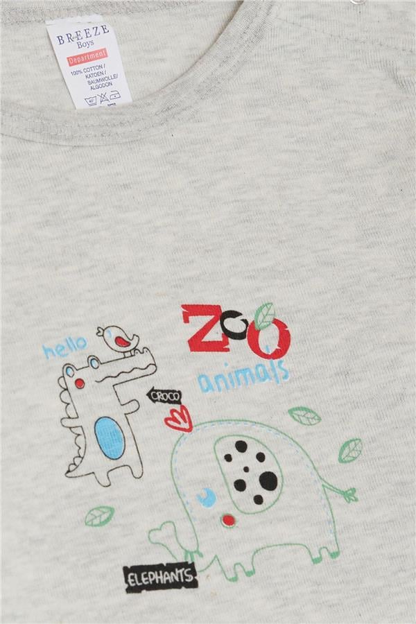 Baby Boy Snap-Button Bodysuit with Zoo Friendly Animals Print, Beige Melange (9 Months-3 Years)
