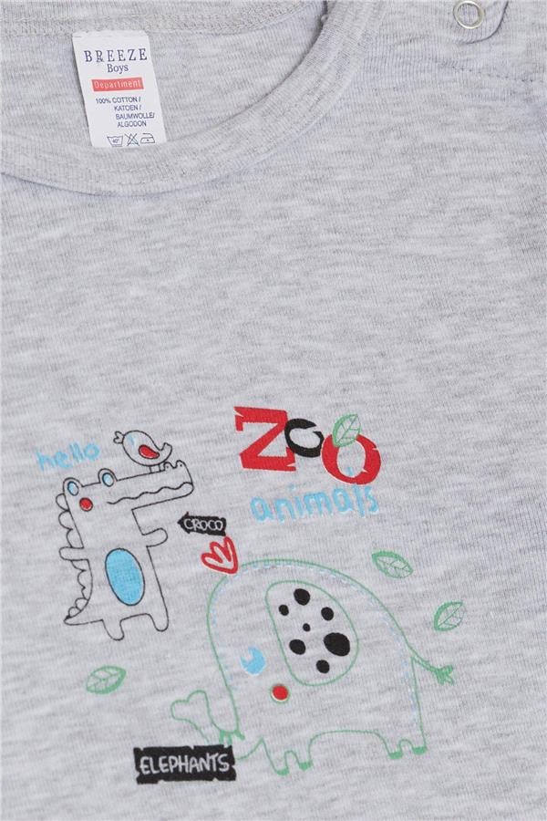 Baby Boy Snap-Button Bodysuit with Zoo Friendly Animals Print, Light Grey Melange (9 Months-3 Years)