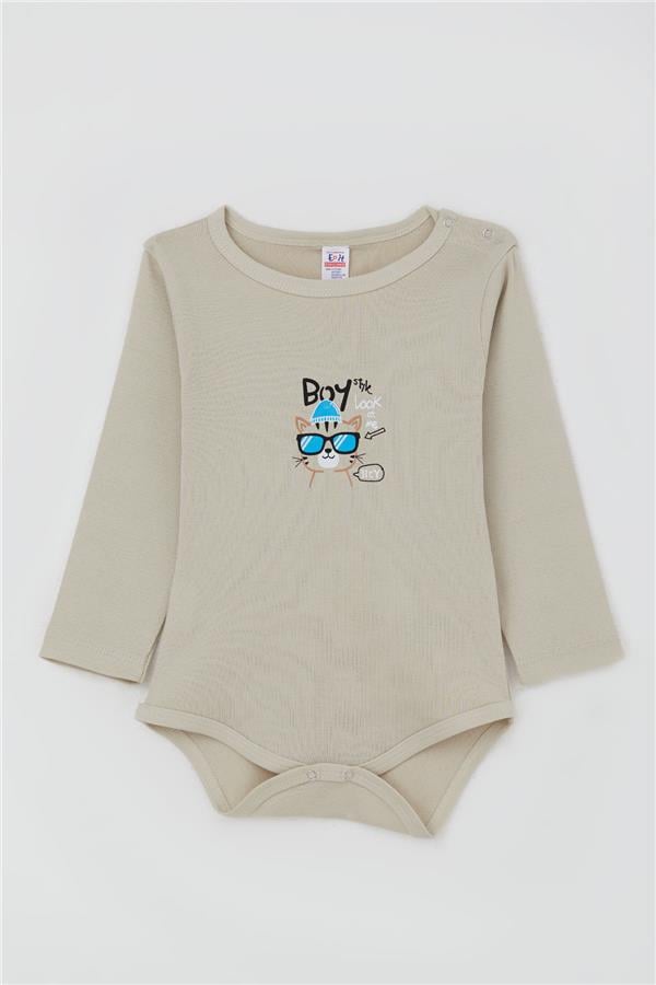Baby Boy Snap-Button Bodysuit with Kitten and Glasses Print and Rhinestone Design (9 Months-3 Years)