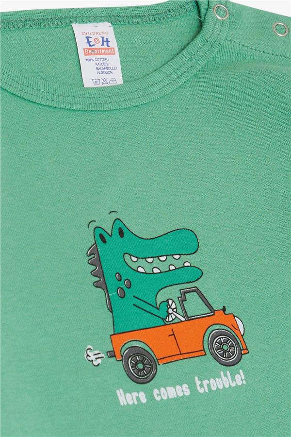Baby Boy Snap-Button Bodysuit with Driver and Crocodile Print, Mint Green (9 Months-3 Years)