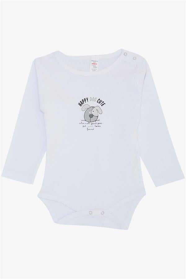 Baby Boy Snap-Button Bodysuit with Cute Puppy Print, White (9 Months-3 Years)