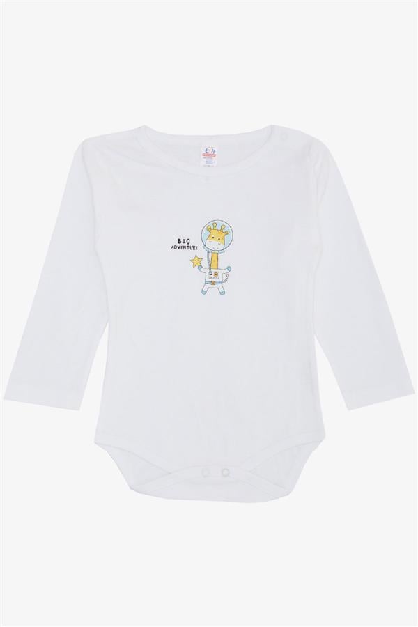 Baby Boy Snap-Button Bodysuit with Astronaut and Giraffe Print, White (9 Months-3 Years)