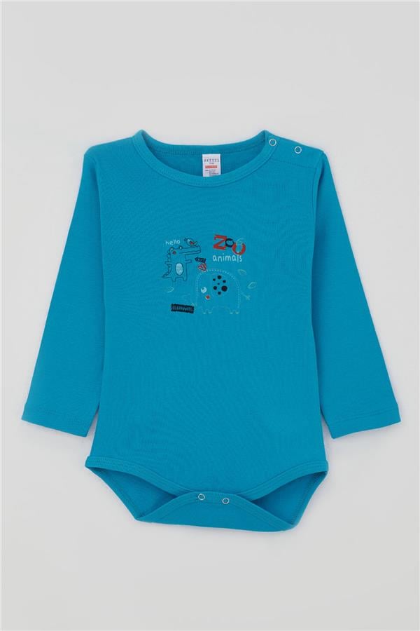Baby Boy Snap-Button Bodysuit with Zoo Friendly Animals Print, Blue (9 Months-3 Years)