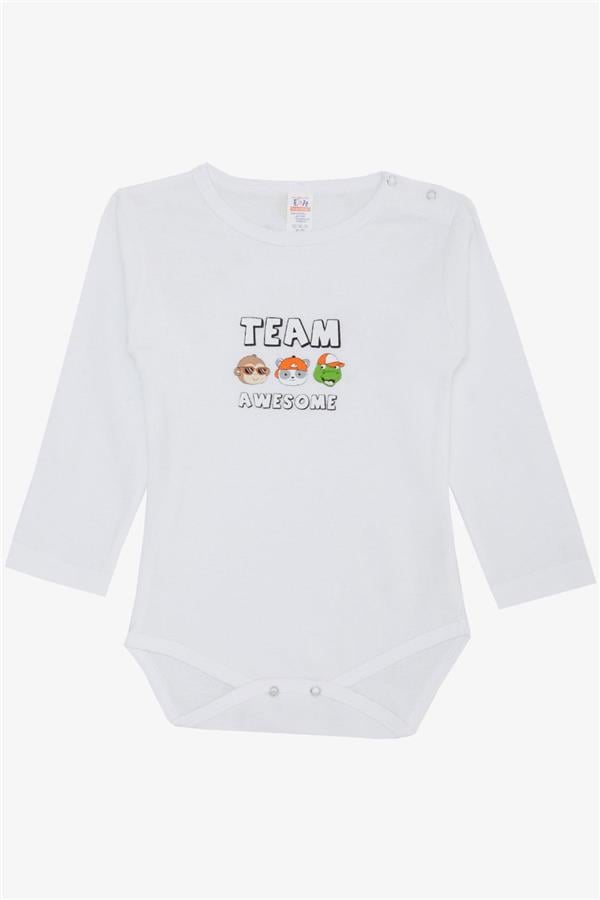 Baby Boy Snap-Button Bodysuit with Cute Teammates Print, White (9 Months-3 Years)