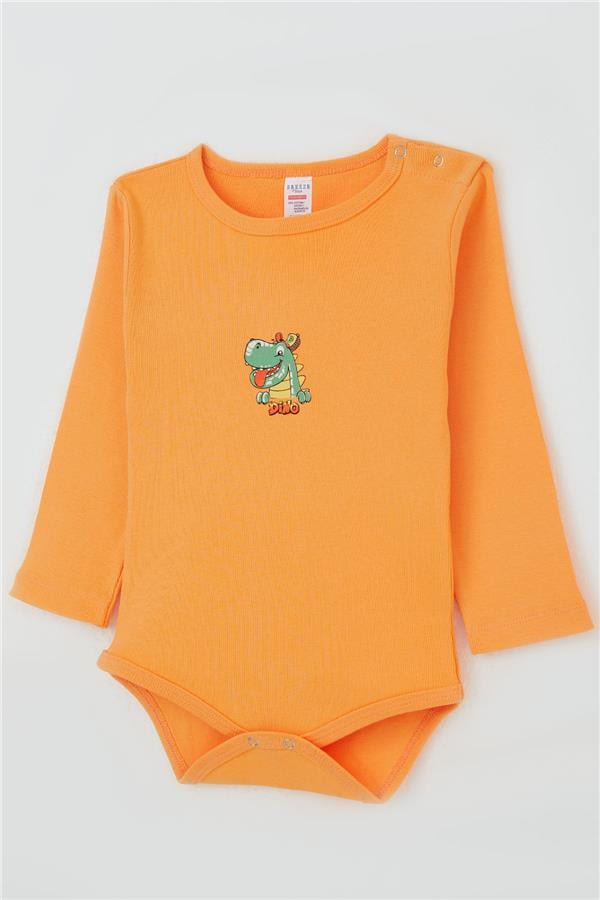 Baby Boy Snap-Button Bodysuit with Happy Dinosaur Print, Salmon (9 Months-2 Years)