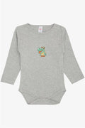 Baby Boy Snap-Button Bodysuit with Happy Dinosaur Print, Grey Melange (9 Months-3 Years)
