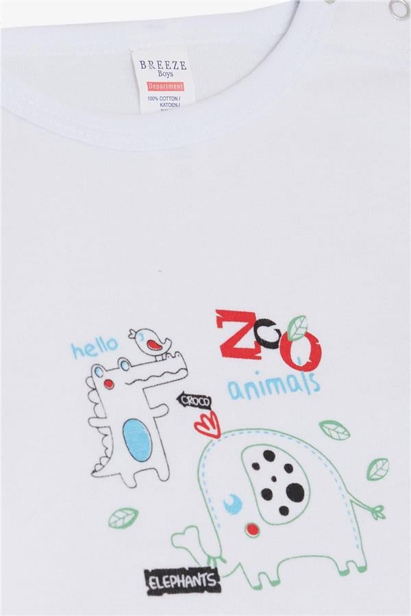 Baby Boy Snap-Button Bodysuit with Zoo Friendly Animals Print, White (9 Months-3 Years)