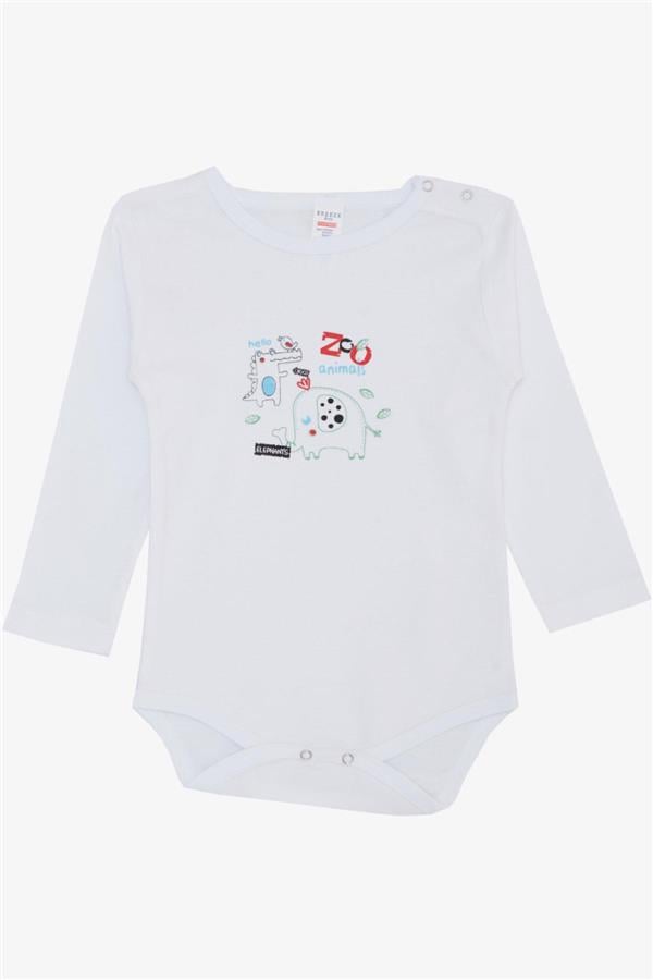 Baby Boy Snap-Button Bodysuit with Zoo Friendly Animals Print, White (9 Months-3 Years)