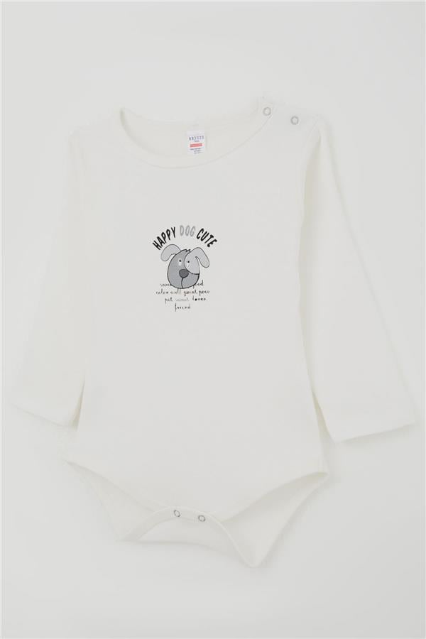 Baby Boy Snap-Button Bodysuit with Cute Puppy Print, Ecru (9 Months-3 Years)