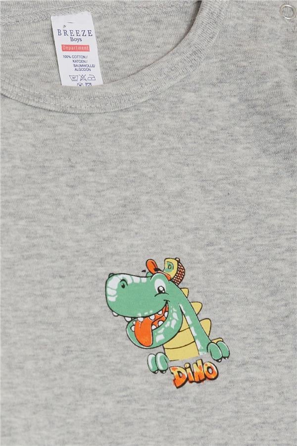 Baby Boy Snap-Button Bodysuit with Happy Dinosaur Print, Grey Melange (9 Months-3 Years)