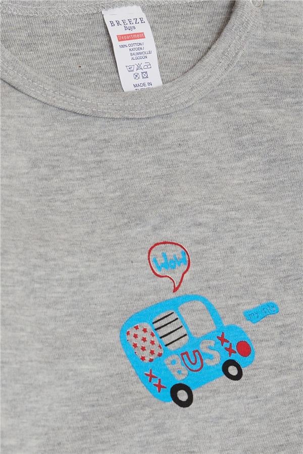 Baby Boy Snap-Button Bodysuit with Car Print, Grey Melange (9 Months-2 Years)