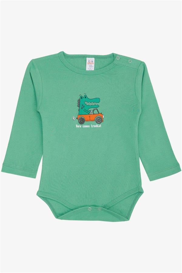 Baby Boy Snap-Button Bodysuit with Driver and Crocodile Print, Mint Green (9 Months-3 Years)