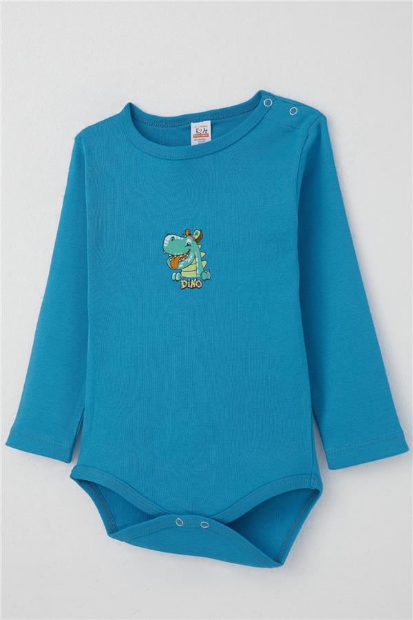Baby Boy Snap-Button Bodysuit with Happy Dinosaur Print, Blue (9 Months-3 Years)