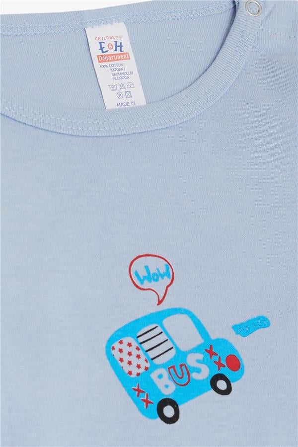 Baby Boy Snap-Button Bodysuit with Car Print, Light Blue (9 Months-3 Years)