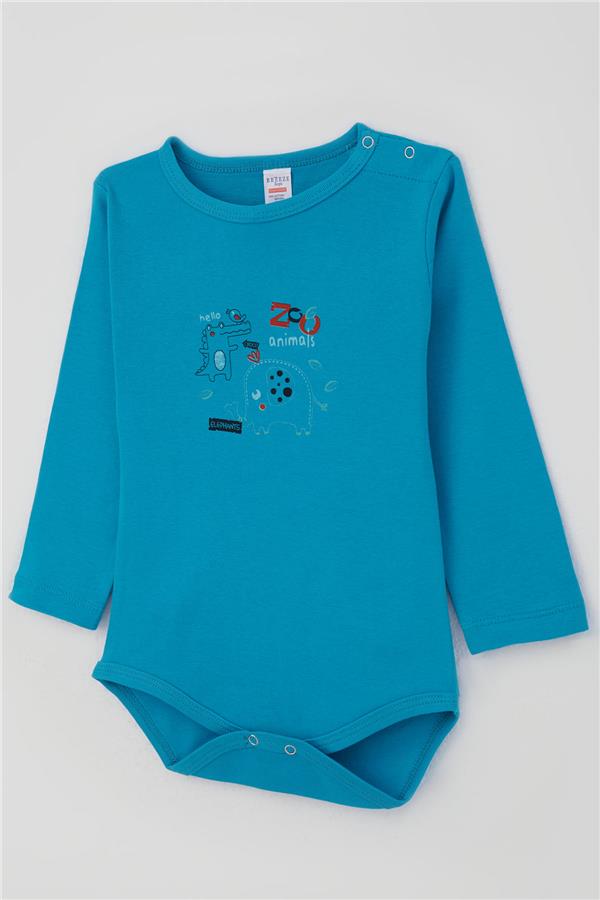 Baby Boy Snap-Button Bodysuit with Zoo Friendly Animals Print, Blue (9 Months-3 Years)